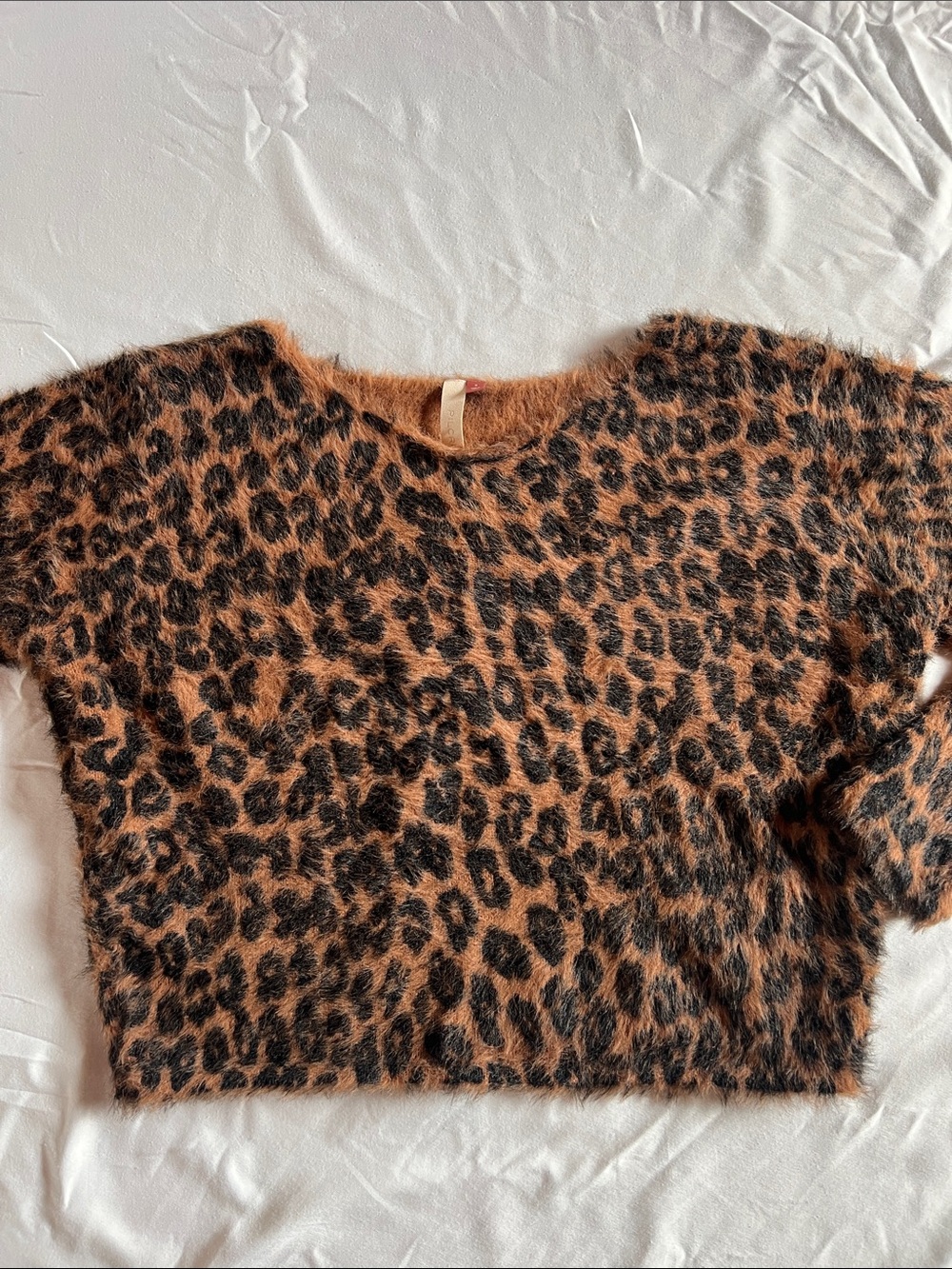 Pilcro Fuzzy Animal Print Crewneck Sweater in Brown and Black